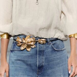 Zara Statement Gold and Black Floral Belt